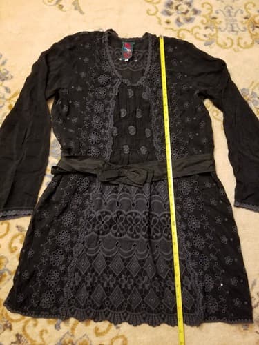 Johnny Was 100% Cupra Rayon Black Eyelet Dress Coverup Womens Small Tunic Top - Thumbnail 6