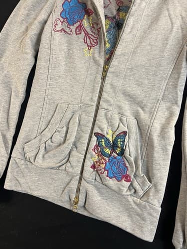Johnny Was JWLA Zip Hoodie Sweatshirt Womens XS Butterfly Floral Embroidered - Thumbnail 3
