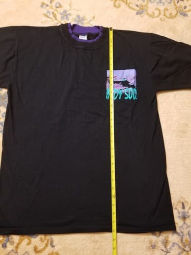 Vintage 90s Indy 500 Speedway Retro Chest Print Racing L Tee Purple Black Double - Thumbnail 6