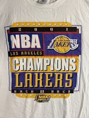 VTG NBA 2001 Finals Back 2 Back Champions Los Angeles Lakers Mens T-Shirt Mens L - Thumbnail 2