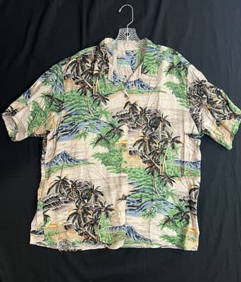 Vtg Reyn Spooner Aloha Shirt Mens L Hawaiian Traditional Palm Tree Mountains - Image 1