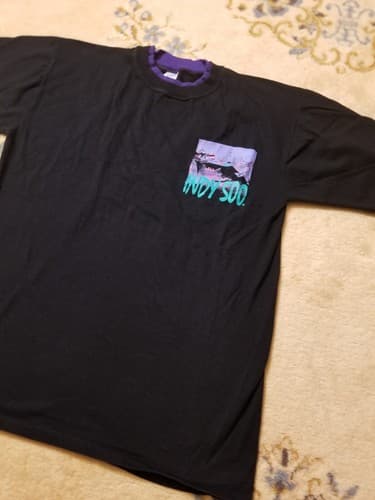 Vintage 90s Indy 500 Speedway Retro Chest Print Racing L Tee Purple Black Double - Thumbnail 2