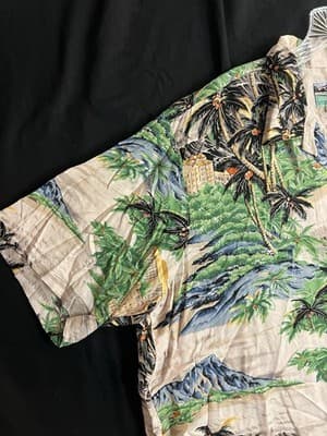 Vtg Reyn Spooner Aloha Shirt Mens L Hawaiian Traditional Palm Tree Mountains - Thumbnail 6