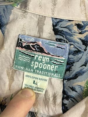 Vtg Reyn Spooner Aloha Shirt Mens L Hawaiian Traditional Palm Tree Mountains - Thumbnail 2