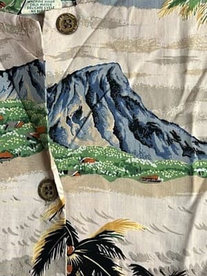 Vtg Reyn Spooner Aloha Shirt Mens L Hawaiian Traditional Palm Tree Mountains - Thumbnail 7