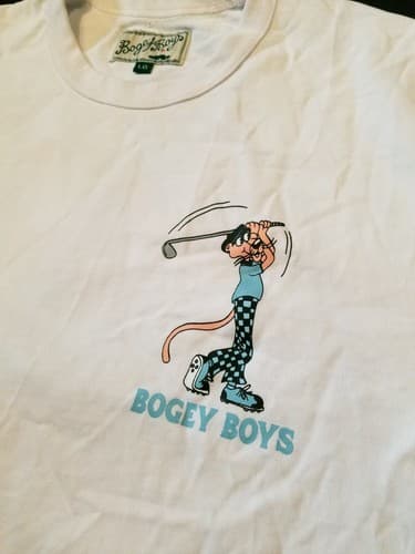 Rare BOGEY BOYS White Golf T Shirt Double Now Triple Later Pink Panther Large L - Thumbnail 3