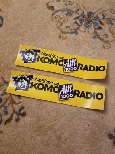 Lot Of 2 VTG Washington Huskies Football Bumper Stickers KOMO AM 1000 USA - Image 1