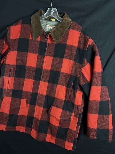 VTG Adirondack Savile Row Wool/ Leather Jacket L Buffalo Red Coat Parka Hunting - Thumbnail 7
