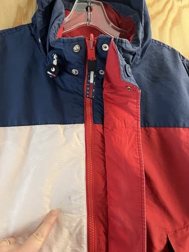 Vtg 90s Tommy Hilfiger Spell Out Big Flag Logo Reversible Men M Jacket Coat READ - Thumbnail 12