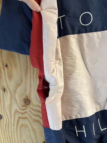 Vtg 90s Tommy Hilfiger Spell Out Big Flag Logo Reversible Men M Jacket Coat READ - Thumbnail 5