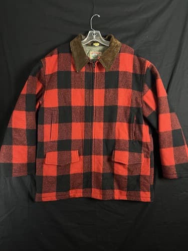 VTG Adirondack Savile Row Wool/ Leather Jacket L Buffalo Red Coat Parka Hunting - Image 1