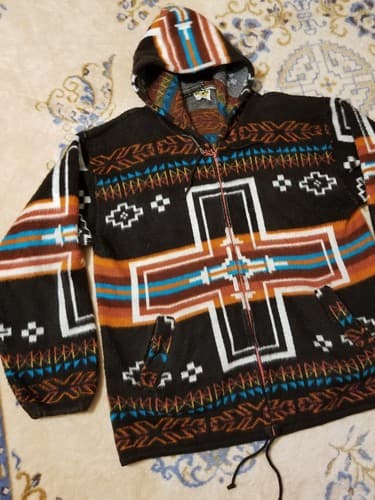 EARTH RAGZ Aztec Orange Southwest Zip Hoody XL Jacket Western Wool pendleton - Thumbnail 2