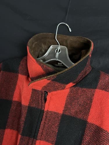 VTG Adirondack Savile Row Wool/ Leather Jacket L Buffalo Red Coat Parka Hunting - Thumbnail 5