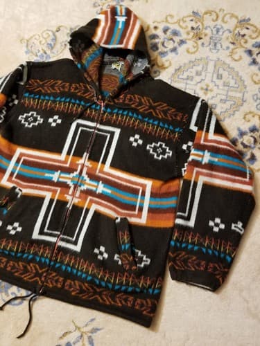 EARTH RAGZ Aztec Orange Southwest Zip Hoody XL Jacket Western Wool pendleton - Thumbnail 13
