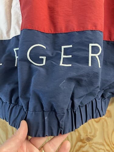 Vtg 90s Tommy Hilfiger Spell Out Big Flag Logo Reversible Men M Jacket Coat READ - Thumbnail 4