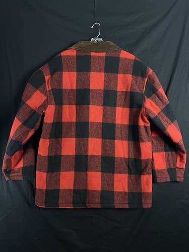 VTG Adirondack Savile Row Wool/ Leather Jacket L Buffalo Red Coat Parka Hunting - Thumbnail 11