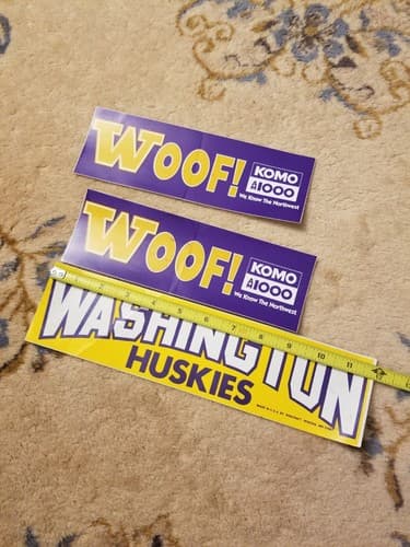 Lot Of 3 VTG Washington Huskies WOOF! Football Bumper Stickers KOMO AM 1000 USA - Thumbnail 4