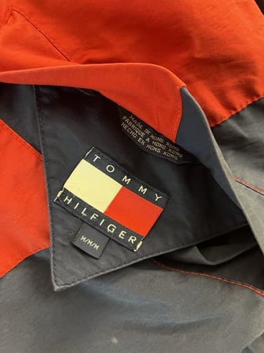 Vtg 90s Tommy Hilfiger Spell Out Big Flag Logo Reversible Men M Jacket Coat READ - Thumbnail 9