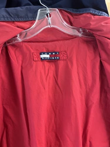 Vtg 90s Tommy Hilfiger Spell Out Big Flag Logo Reversible Men M Jacket Coat READ - Thumbnail 14