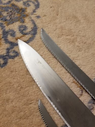 3 Vintage Old Homestead Chef Knives Riveted Wood Handle Knife Set Serrated - Thumbnail 9