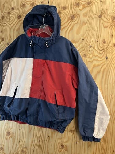 Vtg 90s Tommy Hilfiger Spell Out Big Flag Logo Reversible Men M Jacket Coat READ - Thumbnail 7