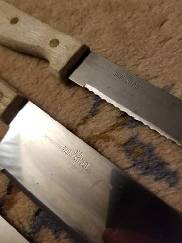 3 Vintage Old Homestead Chef Knives Riveted Wood Handle Knife Set Serrated - Thumbnail 5