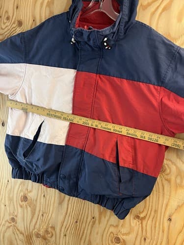 Vtg 90s Tommy Hilfiger Spell Out Big Flag Logo Reversible Men M Jacket Coat READ - Thumbnail 16