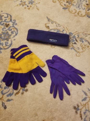 Vtg UW Washington Huskies Football Washington Gloves S Purple Knit/ Headband Lot - Image 1