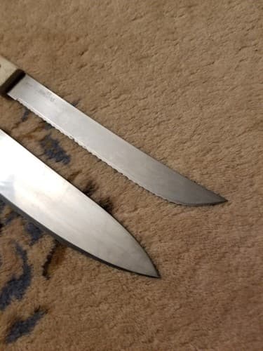 3 Vintage Old Homestead Chef Knives Riveted Wood Handle Knife Set Serrated - Thumbnail 2