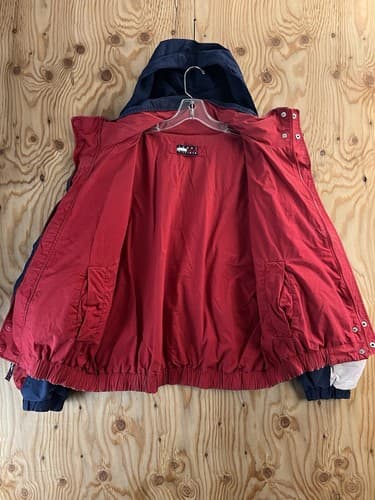 Vtg 90s Tommy Hilfiger Spell Out Big Flag Logo Reversible Men M Jacket Coat READ - Thumbnail 13