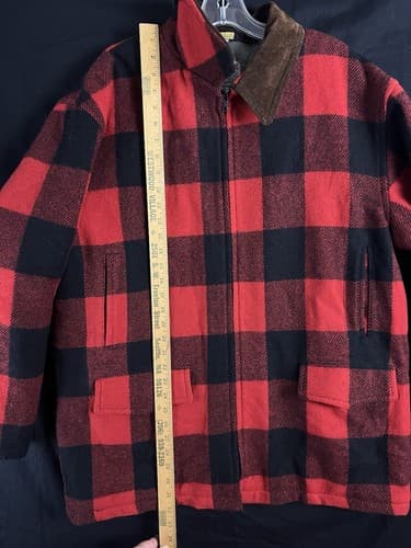VTG Adirondack Savile Row Wool/ Leather Jacket L Buffalo Red Coat Parka Hunting - Thumbnail 13
