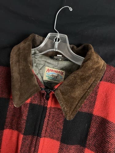 VTG Adirondack Savile Row Wool/ Leather Jacket L Buffalo Red Coat Parka Hunting - Thumbnail 2
