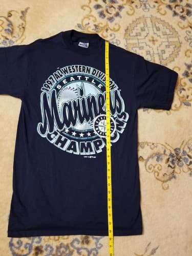 Vtg 1997 Seattle Mariners Champions Graffiti Shirt MLB Navy Blue Medium M Logo 7 - Thumbnail 5