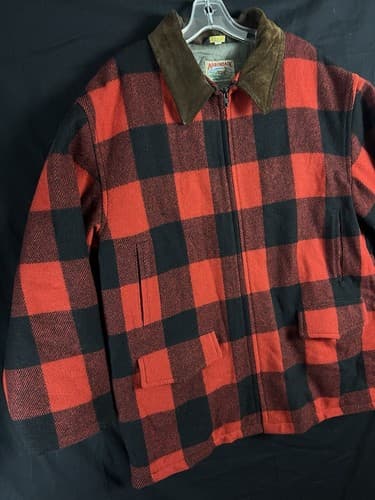 VTG Adirondack Savile Row Wool/ Leather Jacket L Buffalo Red Coat Parka Hunting - Thumbnail 8
