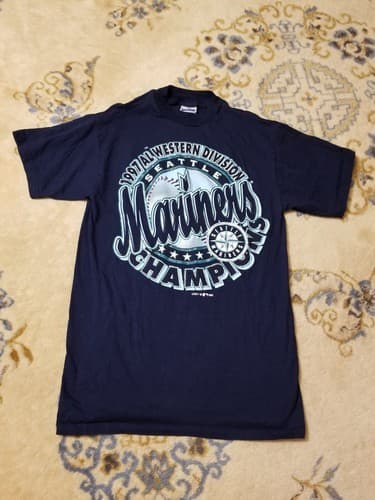 Vtg 1997 Seattle Mariners Champions Graffiti Shirt MLB Navy Blue Medium M Logo 7 - Image 1