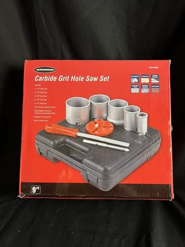 Warrior 9pc Carbide Grit Hole Saw Set Cement Masonry Tile Plastic Fiber Glass - Image 1