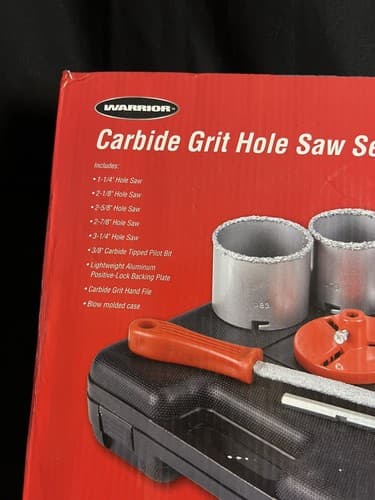 Warrior 9pc Carbide Grit Hole Saw Set Cement Masonry Tile Plastic Fiber Glass - Thumbnail 2