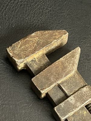 Antique USA Marked Monkey Wrench Adjustable Pipe Wrench 1800's Wood Handle W&B - Thumbnail 6