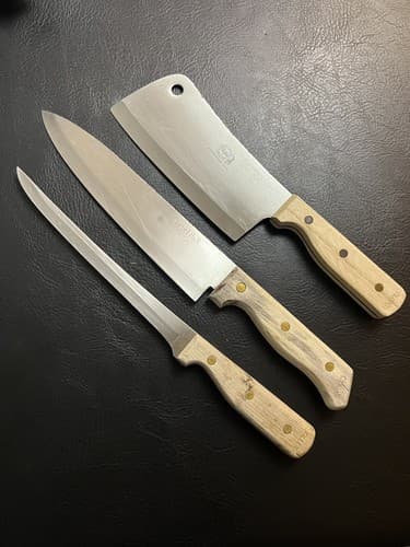 3 Carvel Hall Great Blades Knives Set Cleaver Chef Fillet Knife Wood Handle Vtg - Image 1