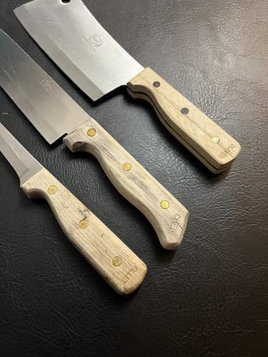 3 Carvel Hall Great Blades Knives Set Cleaver Chef Fillet Knife Wood Handle Vtg - Thumbnail 2