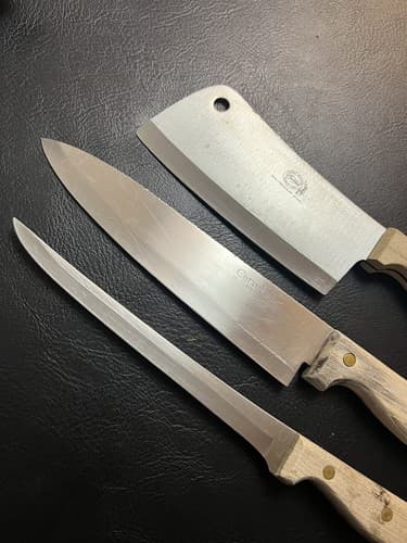 3 Carvel Hall Great Blades Knives Set Cleaver Chef Fillet Knife Wood Handle Vtg - Thumbnail 3