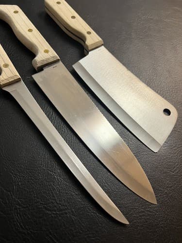 3 Carvel Hall Great Blades Knives Set Cleaver Chef Fillet Knife Wood Handle Vtg - Thumbnail 8