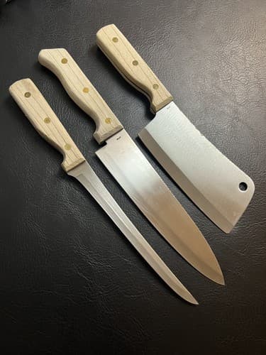 3 Carvel Hall Great Blades Knives Set Cleaver Chef Fillet Knife Wood Handle Vtg - Thumbnail 7