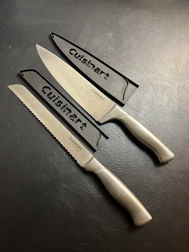 2 Piece Cuisinart Kitchen Knife Set w/ Sheaths C77SS Stainless Handle Chef Bread - Image 1