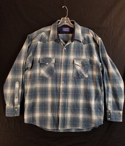 Pendleton Shirt Mens XL Blue Flannel Virgin Wool Western Pearl Snap Cowboy Plaid - Image 1
