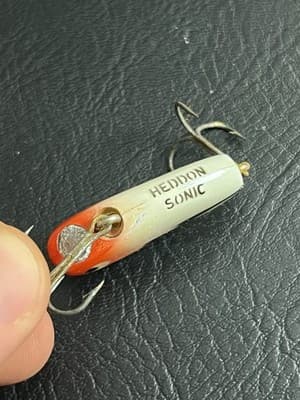 VTG HEDDON Sonic 385 RH 3/8 oz Class Red Head White Body Fishing Lure With Box - Thumbnail 15