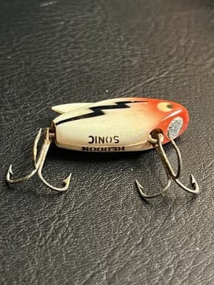 VTG HEDDON Sonic 385 RH 3/8 oz Class Red Head White Body Fishing Lure With Box - Thumbnail 9
