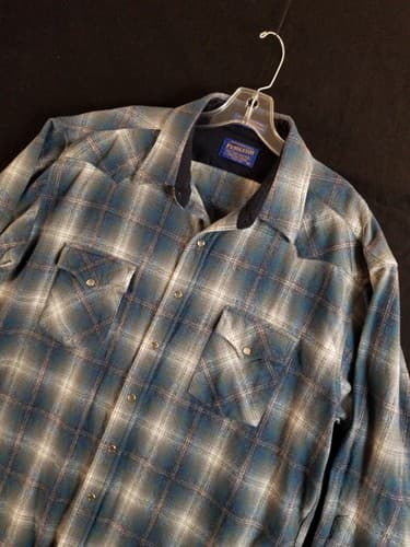 Pendleton Shirt Mens XL Blue Flannel Virgin Wool Western Pearl Snap Cowboy Plaid - Thumbnail 2