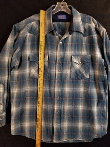 Pendleton Shirt Mens XL Blue Flannel Virgin Wool Western Pearl Snap Cowboy Plaid - Thumbnail 7