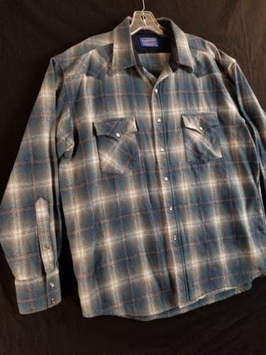 Pendleton Shirt Mens XL Blue Flannel Virgin Wool Western Pearl Snap Cowboy Plaid - Thumbnail 3